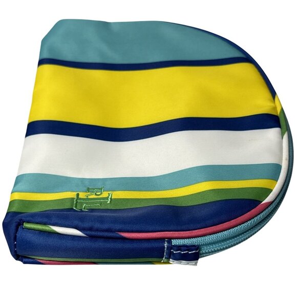 Lauren Ralph Lauren Striped Cosmetic Pouch W/Zipper Closure & Leather Pull - Picture 2 of 9